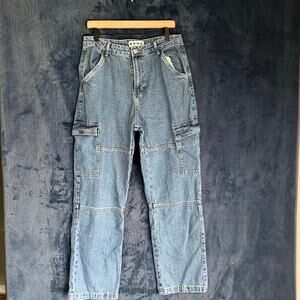 S.O.N.G Blue Denim Wide Leg Baggy Casual Cargos Womans Size 13